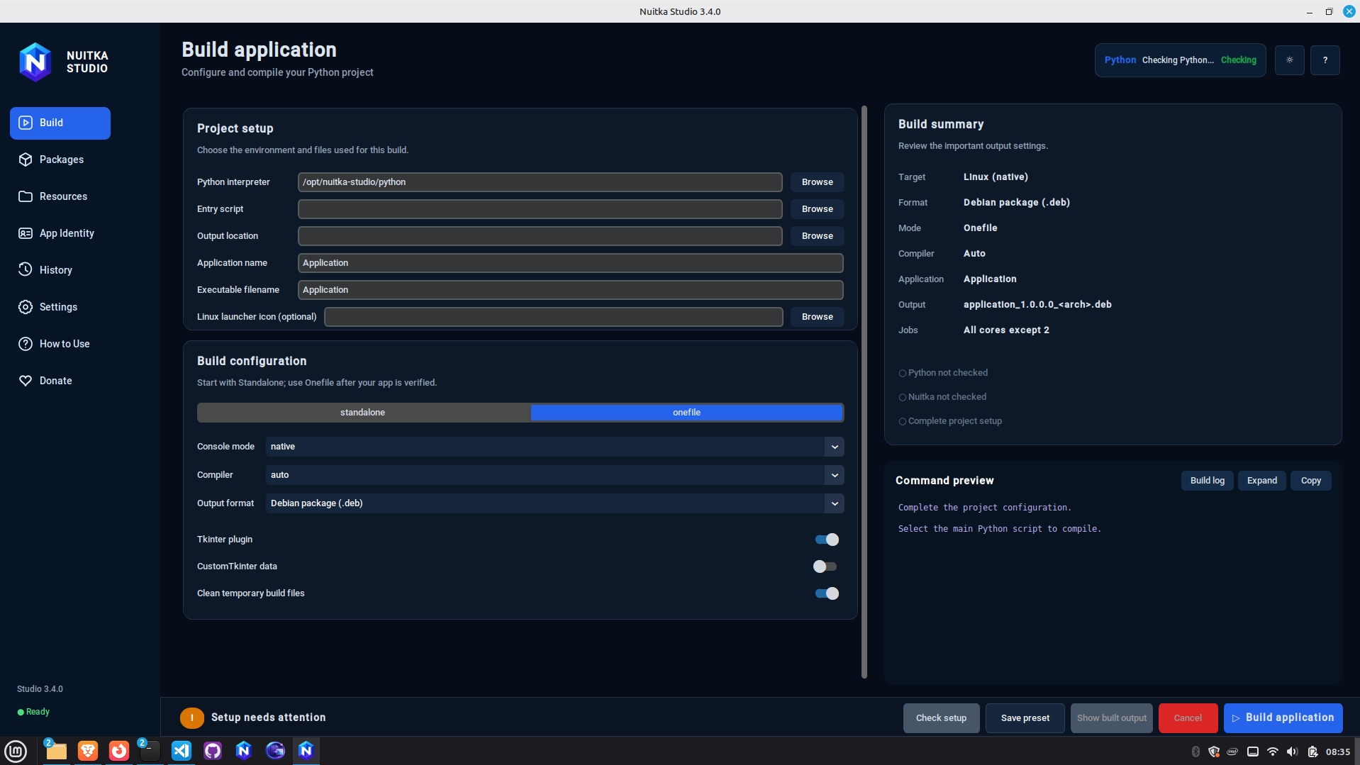 Nuitka Studio build configuration interface
